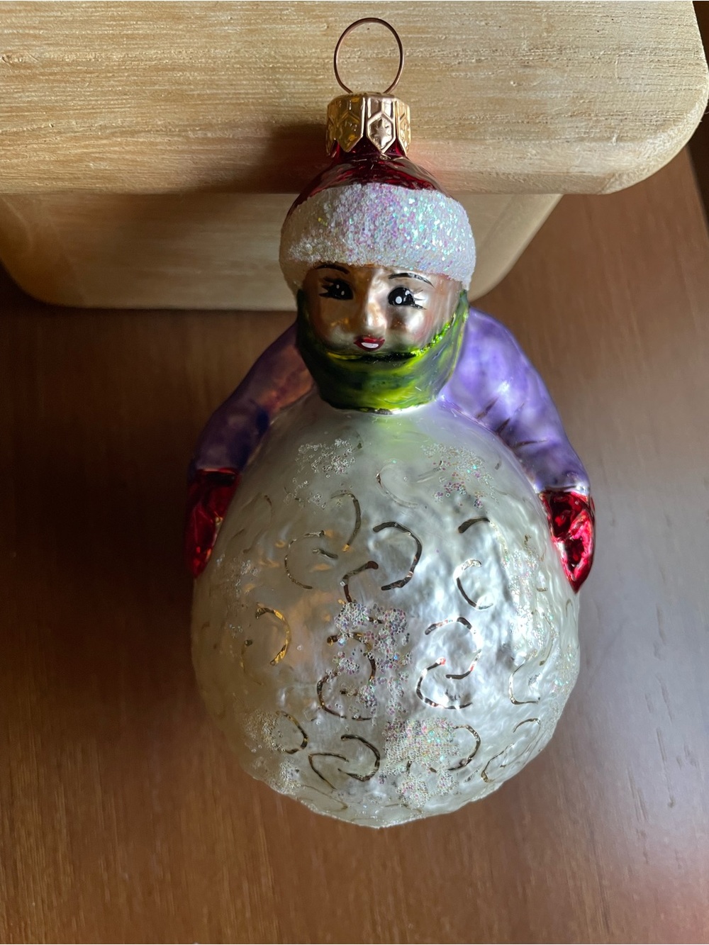 Christopher Radko "Snowballing" Boy with Snowball ornament Purple Coat